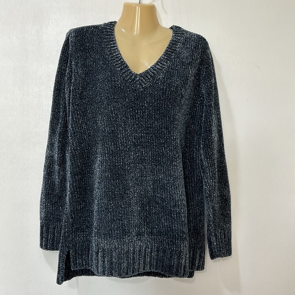 ORVIS WOMENS SWEATER CHENILLE SOFT COMFORT PULLOVER HIGH LOW HEM GREY SZ MD